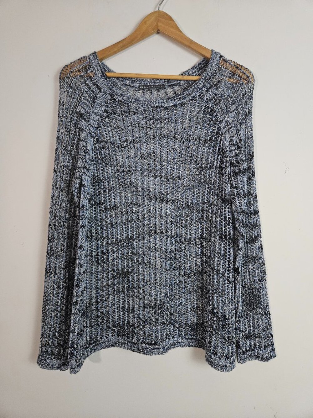 Elliott Lauren Open Knit Sweater Blue Large Coastal Marled Relaxed